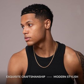 Caijewl Mens Gold Rope Chain | Stainless Steel Gold Plated | Waterproof & Tarnish Resistant | Heavy Jewellery for Men (3mm wide, 24.0 Inches)