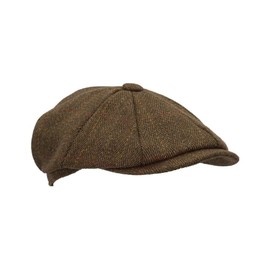 WALKER AND HAWKES - Men's Green Sage Derby Tweed 8-Panel Charlie Baker Boy Style Teflon Coated Cap - Brown Tweed - XL (60cm)