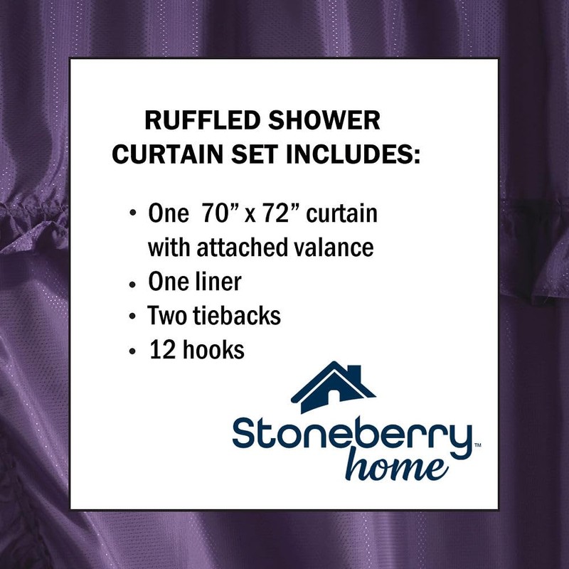 Stoneberry Home Ruffled Shower Curtain Set, Plum