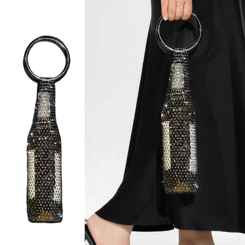 WOFALO store Stylish Resin Handle Wine Bottle Bag with Marble-Pattern