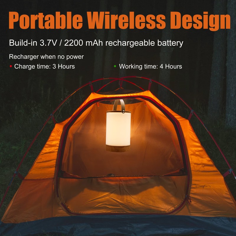 Facon LED Portable Lantern with Touch Dimmable Switch, Rechargeable Battery-Operated