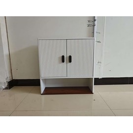 Butinsx White Wall-Mounted Cabinet with Faux Marble Top – 7.6″ D × 23.2″ W × 23.9″ H Slim Engineered Wood Wall Cabinet, Fluted Sliding Door & Adjustable Shelf, Modern Bathroom Organizer