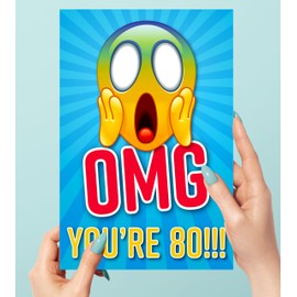 Funny 80th Birthday Card for Friend, OMG You're 80 Screaming Emoticon, Getting Old Card, Sister Birthday Card, Brother Birthday Card, Card for Him or Her