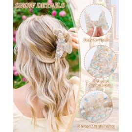 Ufgin 4 PCS Acrylic Hair Claw Clips for Women - Large Strong Hold Claw Clips Cute Non-slip Hair Clips for Thick Thin Hair (Multicolor)