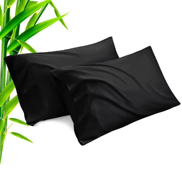 TELUS Black Pillow Cases Standard Size 2 Pack, Bamboo Rayon