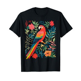 Boho Floral Parrot Scarlet Macaw Birdwatching Bird Lover T-Shirt
