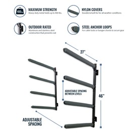 StoreYourBoard Outdoor Standup Paddleboard Rack, Wall Mount, Holds 400 lbs, Adjustable Storage Stand, Heavy-Duty Metal Organizer