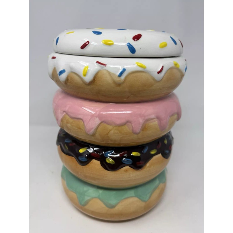 ELEMENTS NEW Large Ceramic Stacked DONUT COOKIE JAR Sprinkles Decor