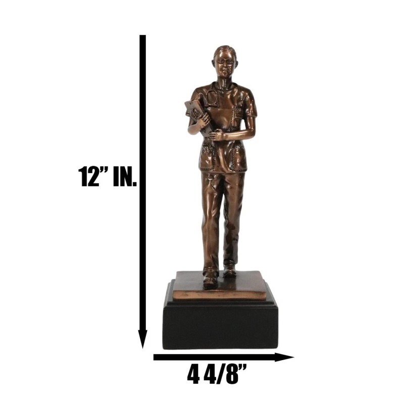 Medical Professional Physician Female Nurse Doctor Bronzed Resin Statue W/