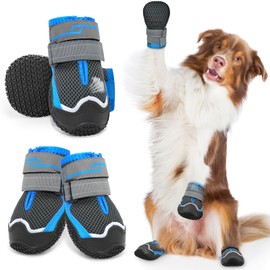 Weesiber Dog Shoes, Pack of 4 Non-Slip Dog Boots with Reflective Straps and Wear-resistant Rubber Sole, Paw Protection for Small, Medium and Large Dogs (Grey, Size 5)