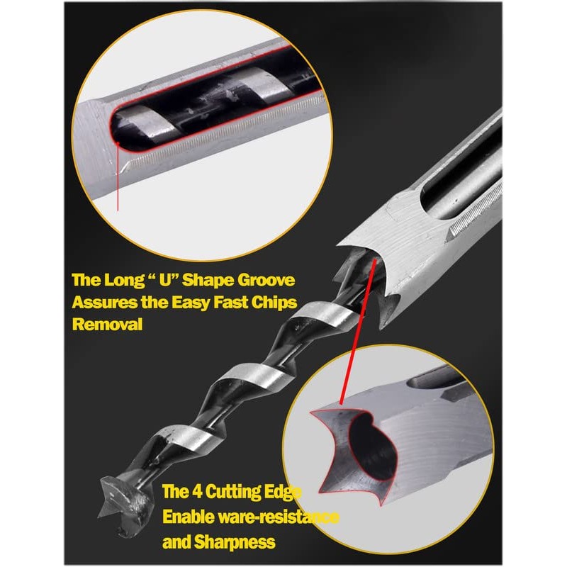 9/16 in. Wood Square Hole Mortise Chisel Drill Bit Tool