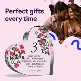 3rd Anniversary Plaque Gifts for Wife Husband - 3 Years Together - I Love You Forever Romantic Acrylic Heart Gift For Women Men, 100mm x 100mm Present For Couples Third Anniversaries
