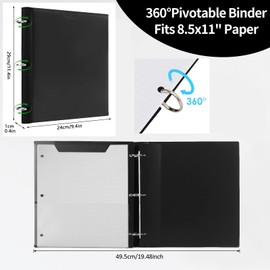Tashkummy 360 Degree Pivotable Binder, 3 Ring Binder 1 inch, Flexible Binders 3 Ring, Foldable Three Ring Binders- Black
