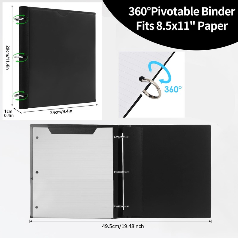 Tashkummy 360 Degree Pivotable Binder, 3 Ring Binder 1 inch,