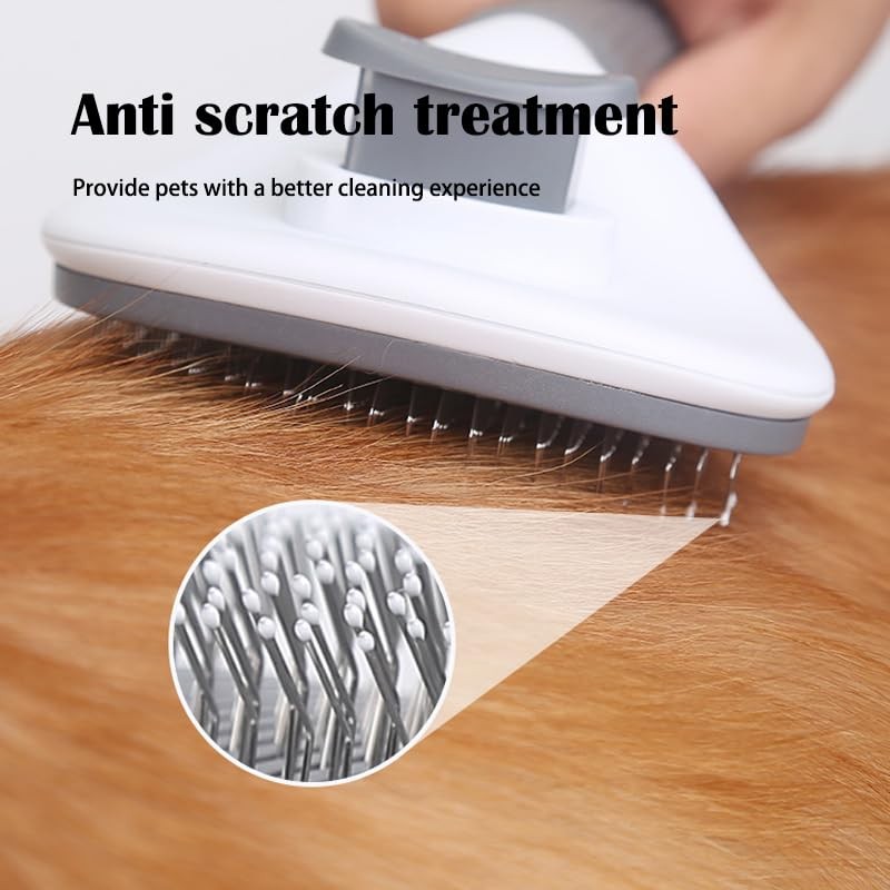 Pet Grooming Brush with Ergonomic Handle, Self-Cleaning Slicker Brush, White