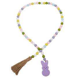 CRASPIRE Easter Wood Bead Garland Wooden Bead Strands Spring Holiday Rabbit Bunny Egg Boho Farmhouse Rustic Rope Tassels Beads Hanging Pendant Ornament for Tiered Tray Wall Party Home Room Decors