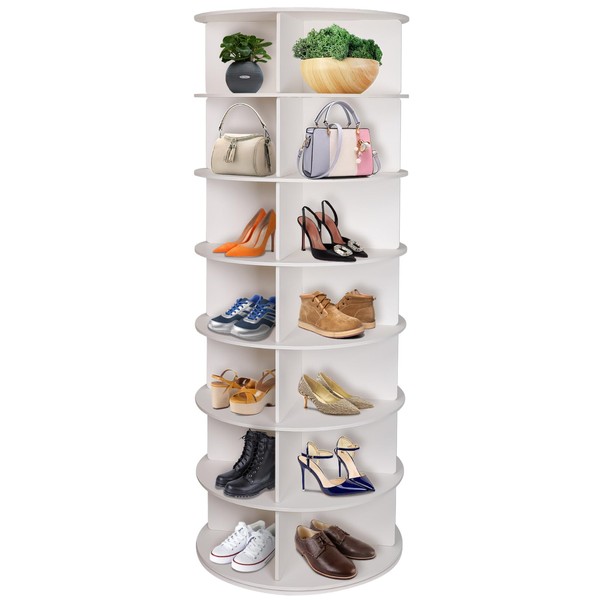 7 Tier Rotating Shoe Rack Tower, 360° Revolving Shoe Organizer,