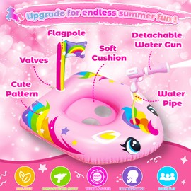Unicorn Pool Float for Kids with Water Gun, Inflatable Pool Floatie Toy for Toddlers, Swimming Pool Toys, Beach Party Raft, Summer Fun Ride-On Floaties, Water Battle Games for Boys Girls Ages 3-8