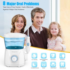 Sawgmore Water Flosser Oral Irrigator, 600 ml Large Capacity, 10 Adjustable Pressures, Electric Flosser for Teeth/Braces, 8 Home Nozzles Oral Irrigator(White)