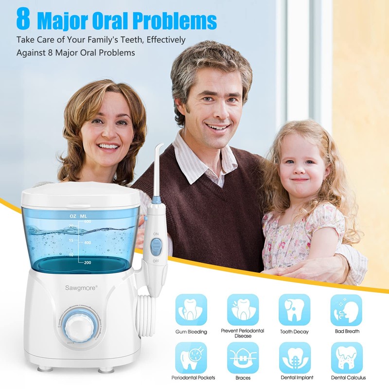 Sawgmore Water Flosser Oral Irrigator, 600 ml Large Capacity, 10