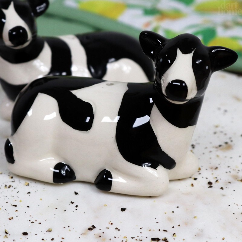 Salt and Pepper Shakers Dairy Cow Ceramic Black White Animal