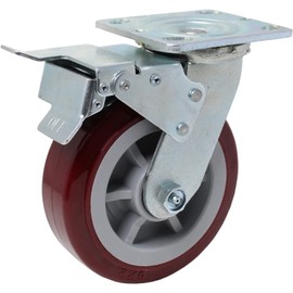 IconCasterWheels 6" x 2" Pro-Tech Polyurethane Heavy Duty Maroon Casters | Top Plate 4" x4.5" | 2 Swivel Total Lock Brake & 2 Rigid Casters| Non-Marking Wheel | Load Capacity 3600 lbs./Set (4-Pack)