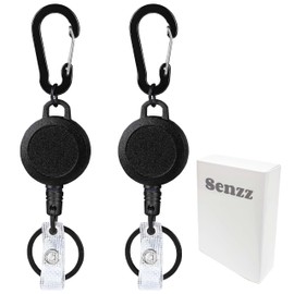 2 Pack Heavy Duty Retractable ID Badge Holder Reels with Carabiner Key Chain, 28 in Dyneema Cord. Reinforced ID Strap Key Ring 7OZ Rebound