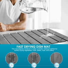 PIREKZUNT Large Stone Dish Drying Mats for Kitchen Counter, 24"(L)×16"(W) Collapsible Quick Dry Diatomaceous Earth Dish Drying Mat, Foldable and Absorbent Mat for Dishes Bottles Cups(Gray Marble)