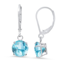 MAX + STONE 10k White Gold 8mm Round December Birthstone Sky Blue Topaz Dangle Earrings for Women with Leverbacks