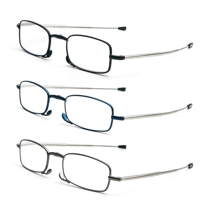 3 Pack Folding Reading Glasses with Keychain Compact Bags Women