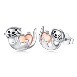 StoryEtain Otter Earrings 925 Sterling Silver Sea Otter Stud Earrings Ocean Sea Otter Jewellery Gift for Children Girls Women
