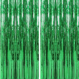 Festicreamy 2Pack Large Green Foil Fringe Curtain - 3x6.5 Feet Party Streamers Backdrop Curtain for St Patrick's Day Birthday Background Disco Bridal Shower Bachelorette Decorations