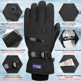 BRUBAKER Ski Gloves Waterproof and Windproof with Zipper Pocket - Winter Gloves for Men and Women - Extra Warm Snowboard Gloves - Thermo Gloves for Skiing - Black Size L/XL