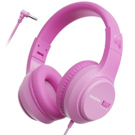 awatrue Kids Headphones, Wired headphones Kids with 74/85/95db Safe Volume,3.5mm jack & 4.5ft Cord, Adjustable Headband, Foldable Over Ear Toddler Headphones for Plane/School/Travel/Tablet/Gifts-Pink