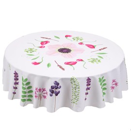 Round Tablecloth with Wildflowers Floral Pattern, 150 cm Waterproof Tablecloth with Watercolour Wildflowers, Suitable for Picnic, Camping, Outdoor and Catering Parties in the Kitchen, Indoor