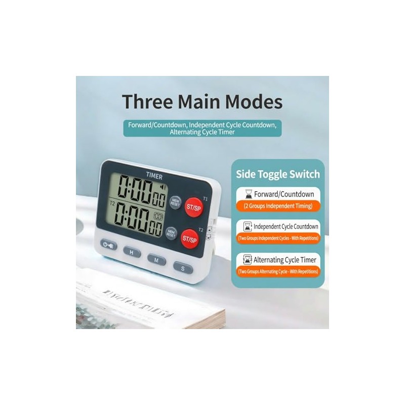 Digital Dual Kitchen Timer, 2 Channels Count UP/Down Kitchen Timer