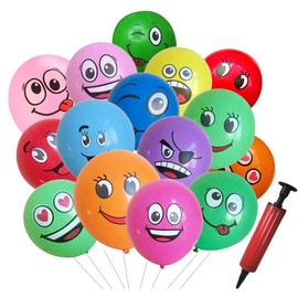 HappyHome Face Balloons, Cute, Colorful Balloons, Pack of 100, Wedding, Party, Decoration, Inflation Pump Included