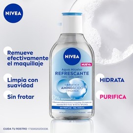 NIVEA Agua Micelar para Piel Normal(400 ml) - Fórmula Vegana con Complejo Aminoácido, Remueve Maquillaje a Prueba de Agua, Limpia y Refresca la Piel -