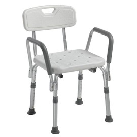 Drive Medical 12445KD-1 Shower Chair with Back and Padded Arms, Adjustable Height Bath Stool with Nonslip Feet, Tub Chair for Elderly, Bath Seat with Back, 350 LB Weight Cap, White
