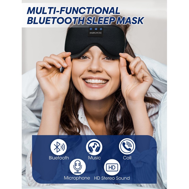 Bluetooth Sleep Mask with Headphones, 3D Bluetooth Eye Mask for
