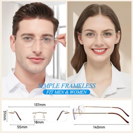 WEMOOTANTS Frameless Titanium Reading Glasses 1.5 Men Women Blue Light Filter Computer Readers 1.50 (Gold)