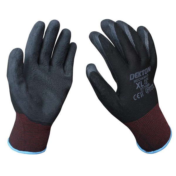 DEKTON DT70800 Mechanics Latex Foam Coated Gloves,Black,Size 10/XL CAT11,EN388,Ultra Grip,