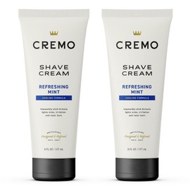 Cremo Barber Grade Cooling Shave Cream, Astonishingly Superior Ultra-Slick Shaving Cream Fights Nicks, Cuts And Razor Burn, 6 Fl Oz (2 Pack), WHITE