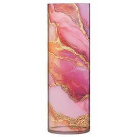Jarrón de flores de oro rosa de mármol para decoración del hogar de 11.8 x 3.9 pulgadas, florero moderno para el hogar, boda, mesa, oficina, decoración de fiesta
