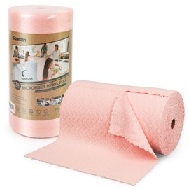 SOOWASH Microfiber Cleaning Cloths Roll 75 Pack 11.8" x 11.8" Lint Free Cleaning Cloth Ultra Absorbent Tear Away Towels Reusable Rags Cars Kitchens Homes(Pink)