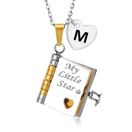 DORANA My Little Star Book Necklace for Daughter-Initial Pendant Necklace for Girls Teens Age 8-12 Kids Book Necklaces for Daughter Gifts from Mom Dad Initial Locket Charm Message Necklaces,M