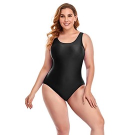 Annbon Women's One Piece Swimsuit Retro Plus Size Bathing Suit Conservative Monokini Swimwear, Black, XXL
