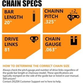 Chainsaw Chain 20 Inch .325" Pitch, .063" Gauge, 81 Drive Links Fits MS 260 MS261 MS270 MS271 MS290 MS291 026 281 400 039 310 26RS81 22ELPX81