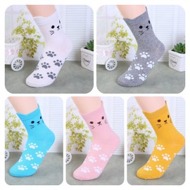 Mikitutu 5 Pairs Women's Cat Socks, Funny Animal Paw Print Socks (US, Numeric, 5, 8, Regular, Regular, Cat)