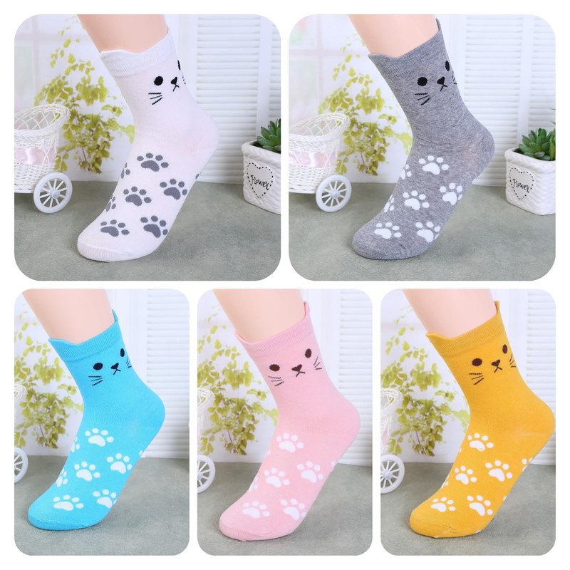 Mikitutu 5 Pairs Women's Cat Socks, Funny Animal Paw Print